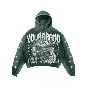 Ensemble de survêtement vintage délavé pour homme, avec sweat à capuche et pantalon de jogging patchwork usé, style streetwear haut de gamme - Product Image 2
