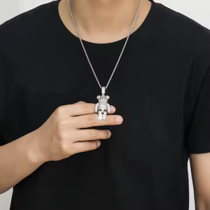 Collier pendentif Vintel en argent plaqué or avec motif ours de dessin animé et diamants, modèle VE105, micro-incrustation, unisexe, cadeau de fête - Product Image 5