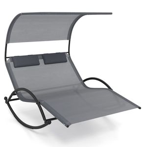 Dual Rocker Outdoor 2-Person Canopied Patio Lounger <b>Sunbed</b> with Detachable Headrests - Product Image 2