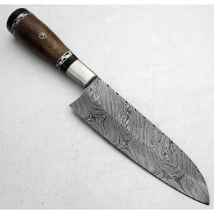 มีดเชฟ Jexmoo ทำมือแบบกำหนดเองได้ พร้อมใบมีดเหล็กดามัสกัส ขนาด 7 นิ้ว หนา 3.0 มม. ด้ามไม้ ปลอกหนัง ใหม่ - Product Image 1