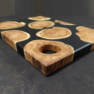 Stunning Boscage Walnut Wooden Chopping Board Features Unique Natural <b>Wood</b> Log <b>Slices</b> Embedded Within A Sleek Matte Black Resin - Product Image 3