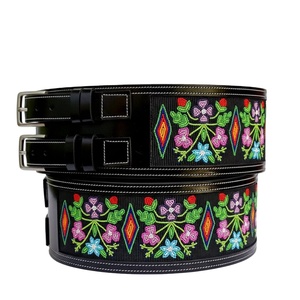 Cinturón Corsé Hecho a Mano con Hebilla de Cuentas, Estilo Western Vintage, de Cuero Genuino de Vaca Color Bronceado, Impresión por Transferencia Térmica, 1-1.5 Pulgadas - Product Image 1