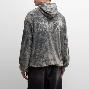 Sudadera con capucha extragrande con cremallera para hombre, 100% algodón, tejido de punto, estampado a rayas, logo frontal, lavado a la piedra, estilo otoñal - Product Image 4