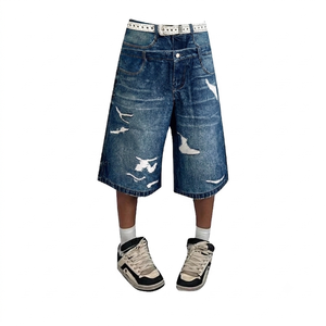 2026 <b>High</b> <b>Waist</b> Distressed Denim <b>Shorts</b> Men Straight Leg Ripped Washed Casual Summer Streetwear <b>Jeans</b> With Pockets - Product Image 1