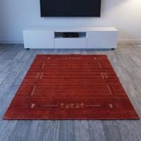 Tapis en laine noué à la main rouge rouille moderne avec motif géométrique tribal, tapis fait main pour salon et décoration intérieure