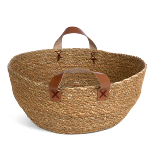 Admirable Rustic <b>Woven</b> Plant Fiber Storage <b>Basket</b> With Handles Circle Shape For Sundries Neatening Home Decor - Product Image 4