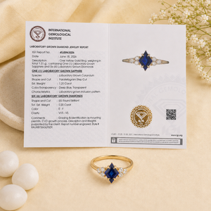 Nouvelle bague de luxe en or jaune massif 14 carats avec diamant de laboratoire et saphir bleu royal, bijoux de mariage pour femmes - Product Image 6