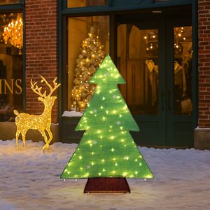 Albero di Natale Pre-Illuminato da 120 cm per Decorazioni da Giardino, 110 Luci LED Bianco Caldo, Decorazioni Natalizie per Esterni e Interni in PE - Product Image 4