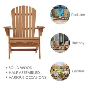 Set di 2 Sedie Adirondack Preassemblate, Sedie Pieghevoli in Legno per Esterni con Schienale per Veranda, Piscina o Giardino - Product Image 3