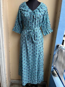 Vestido maxi de algodón indio con estampado en bloques y bordado floral, túnicas casuales con cinturón y borlas, vestido con estampado floral para mujer - Product Image 5