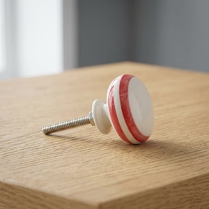 <b>Ceramic</b> Round Cabinet <b>Knobs</b> Red White Stripe Modern Kitchen Drawer Handle Durable Eco-Friendly Multi-Function - Product Image 3