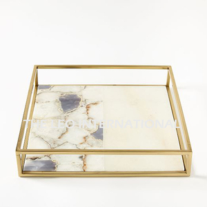 High Quality <b>Serving</b> Tray Popular Creative Metal Leafy Design <b>Serving</b> Tray <b>Set</b> with Handles Handmade <b>Dishes</b> & Plates Tray - Product Image 4