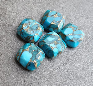 Turquesa azul natural facetada y calibrada con reverso plano – Gema suelta con forma de cojín para la fabricación de joyas - Product Image 4