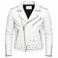Blouson Moto Homme en Cuir Véritable Noir, Col Montant, Style Décontracté Hiver, avec Fermeture Éclair et Ceinture, Service OEM