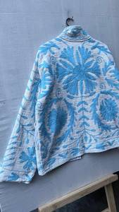 เสื้อคลุมคาร์ดิแกนผ้าลินินผสมฝ้ายปักลายดอกไม้สีน้ำเงินทรงหลวมแขนยาวสไตล์ลำลองสำหรับฤดูใบไม้ผลิ  งานปักแบบซูซานี - Product Image 6