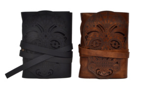 Skull Notebook Recycled Genuine Leather <b>Day</b> Dead Journal Vintage Black Brown Color <b>Diary</b> Blank White <b>Pages</b> Planner Gift - Product Image 2