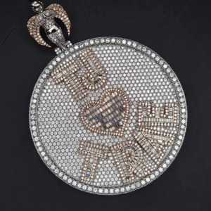 Custom Made Iced Out Hip Hop Pendant Chunky Moissanite Pendant 925 <b>Silver</b> Gold Plated Pendant Custom Two Tone Letter Pendant - Product Image 3
