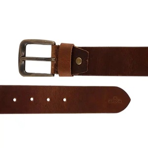Ceinture pour homme en cuir véritable avec boucle à ardillon carrée dorée, ceinture classique en cuir pleine fleur pour tenue habillée ou décontractée, pour jeans, texture marron - Product Image 6