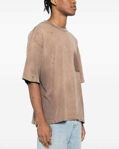 T-shirt d'été oversize en coton épais délavé pour homme, coupe épaules tombantes, style vintage - Product Image 4