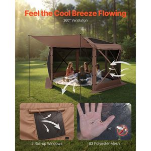 Carpa Gazebo Plegable Grande de 12 x 12 pies y 6 Lados con Mosquitera, Montaje Rápido, Protección contra Insectos para Camping, Techo Desmontable con Bolsa de Transporte - Product Image 6