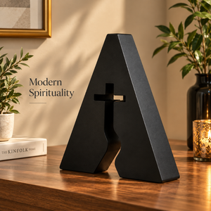 Modern Black Abstract Cross Sculpture Figurine, <b>Religious</b> Decorative <b>Statue</b> for Home & Living Room Tabletop Decor | Art Designs - Product Image 4