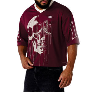 Camiseta de fútbol americano de malla moderna para hombre con gráfico de calavera, ropa deportiva con cuello en V, top deportivo, ropa de equipo personalizada, ropa OEM, pedido al por mayor - Product Image 1