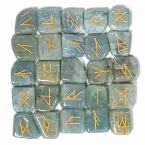 El mejor juego de Runas de Aguamarina de 25 piezas, cristales curativos caídos grabados, piedras preciosas talladas para Feng Shui, piedra de amor, juego de Runas de ágata - Product Image 6