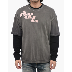 High Quality Double Layer T <b>Shirt</b> Streetwear Distressed Full Print Graphic <b>Flame</b> Sleeves Double Layer Long Sleeve Men's T-<b>shirts</b> - Product Image 3