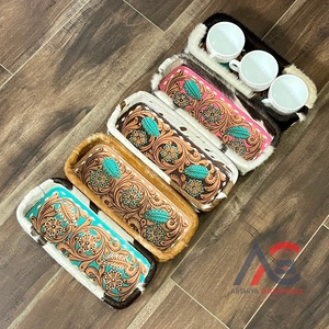 Plateau de rangement en cuir tendance, grande capacité, pour salle de bain, vaisselle, bijoux, clés - Support décoratif fait main, vente en gros usine - Product Image 1
