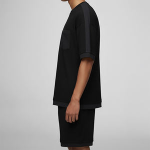 Conjunto de Camiseta y Pantalones Cortos de Algodón Negro Unisex con Logotipo Personalizado, Cuello Redondo, Manga Corta, Corte Regular, Color Sólido, Bolsillo Delantero, Casual - Product Image 6