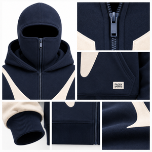 Sweat à capuche zippé intégral épais avec masque intégré, style streetwear, coupe oversize, en polaire, pour homme, haute qualité, personnalisable - Product Image 3