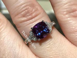 Anillo de compromiso solitario de plata de ley con gema de alejandrita vintage talla cojín, piedra de nacimiento de junio, para mujer, para bodas y fiestas - Product Image 5