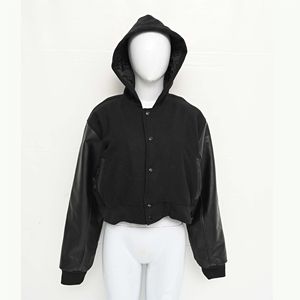Blouson Bomber Court en Cuir Matelassé Personnalisé avec Logo du Fabricant, Style Streetwear, Broderie Chenille, Sweat à Capuche Baseball - Product Image 1