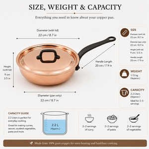 Sartén de Cobre Puro Hecha a Mano con Tapa, Cacerola de Cobre Martillado, Sartén de Cobre, Apta para Inducción, Utensilios de Cocina de Lujo, OEM ODM - Product Image 6