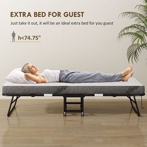 Letto Pieghevole Portatile Singolo con Materasso in Memory Foam e Telaio in Acciaio per Adulti, Bianco - Product Image 4