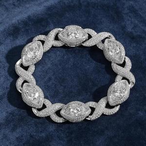 Bracelet à maillons œil de dragon glacé, style hip-hop, avec diamants de laboratoire, plaqué argent, lourd et imposant, bijou cadeau - Product Image 3