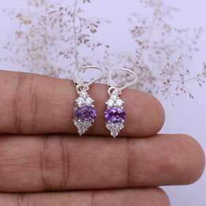 Pendientes Colgantes de Amatista, Plata de Ley 925, Cierre de Palanca, Joyería Artesanal con Piedras Preciosas, Elegante Regalo para Mujer - Product Image 5