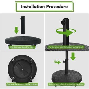 Base de parasol de patio robuste en résine de 50 lb avec roues, cadre carré en aluminium, design moderne pour usage extérieur, hôtels et parcs - Product Image 5