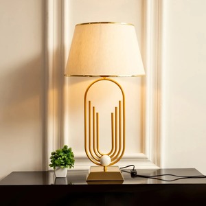 KS International Modern <b>Gold</b> Metal Handmade <b>Table</b> Lamp with 1 Color Fabric Shade for Bedroom Side Light Home Decor - Product Image 1