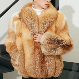 New Arrival <b>Long</b> Sleeve Luxury Full Pelt Full Sleeve Animal Fur Collar <b>Coat</b> Plus Size Natural Red Fox Fur Jackets for <b>Men</b> - Product Image 3