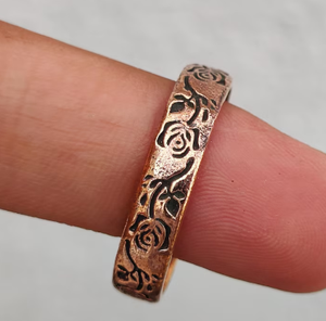 Bague de Thérapie Magnétique en Cuivre Pur de Haute Qualité, Motif Rose et Vigne, pour Guérison Bio-Énergétique - Vente en Gros - Product Image 3