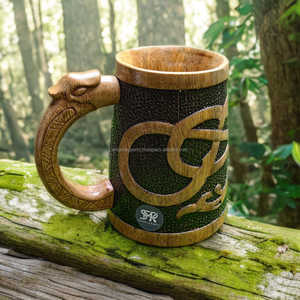 Elegant <b>Wooden</b> Beer Stein Eco-Friendly Durable Norse Inspired Design <b>Tankard</b> for Rustic Ale Drinking Medieval Party Beer - Product Image 4