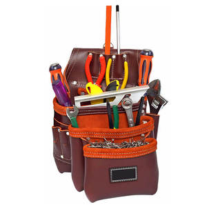 <b>Leather</b> <b>Tool</b> Belt With Multiple Pockets Orange And Brown Color Durable Workwear For Craftsmen - Product Image 2