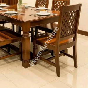 Luxury Handcrafted Solid Wood 6 Seater Dining <b>Table</b> Set Premium <b>Walnut</b> Finish Rectangular <b>Table</b> Set - Product Image 4