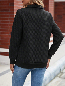 <b>White</b> Bird Express <b>Women</b> Black Quilted Half Zip <b>Hoodie</b> Long Sleeve Pullover Sweatshirt Kangaroo Pocket 100% Cotton Eco-Friendly - Product Image 6
