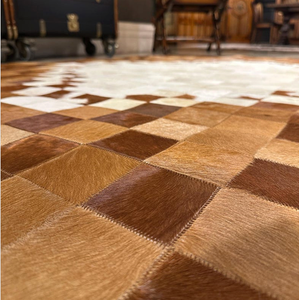 Alfombras Cuadradas de Cuero Vacuno con Diseño de Patchwork, Alfombras de Cuero Natural Hechas a Mano para Decoración de Sala de Estar, Venta al Por Mayor, OEM, ODM - Product Image 1