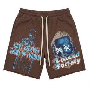 Shorts de sport pour hommes en coton épais 100% coton, taille élastique, imprimé graphique, en molleton French Terry, vente en gros - Product Image 1
