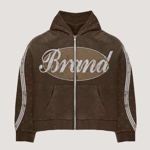 ชุดวอร์มกำมะหยี่สีดำแบบยูนิเซ็กซ์ แต่งโลโก้แบรนด์ด้วยเพชรเทียม สไตล์สตรีทแวร์ เสื้อฮู้ดซิปและกางเกงขายาวทรงจ็อกเกอร์ ชุดวินเทจใหม่ - Product Image 4