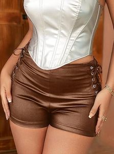 Shorts de Piel Sintética Personalizados para Mujer, Shorts Casuales de Moda con Tacto Suave de Piel Sintética PU, Servicio de Marca Privada - Product Image 1