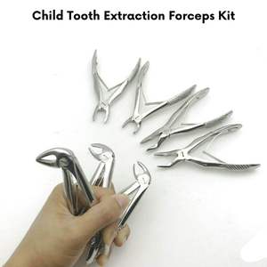 Ensemble de 7 pinces d'extraction dentaire pédiatriques avec étui, poignée ergonomique argentée, certifié CE, kit d'extraction dentaire pour enfants - Product Image 2